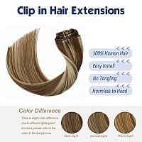 Huayi Clip In Extensions Real Human Hair Balayage Light Brown To Bleach Blonde Highlights Remy Human Hair Extensions 12 Inch 70G