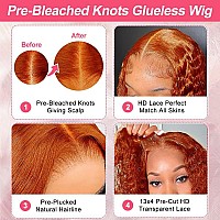 Azkiu Bye Bye Knots Glueless Ginger Orange Wigs Human Hair Pre Plucked Pre Cut 13X4 Hd Lace Closure Wigs Human Hair Deep Wave La