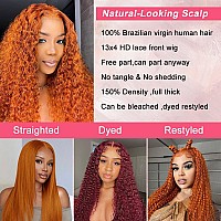 Azkiu Bye Bye Knots Glueless Ginger Orange Wigs Human Hair Pre Plucked Pre Cut 13X4 Hd Lace Closure Wigs Human Hair Deep Wave La