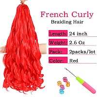 French Curly Braiding Hair 24 Inch 2 Packs Pre Stretched Bouncy Braiding Hair Loose Wavy Braiding Hair Synthetic Hair Extensi