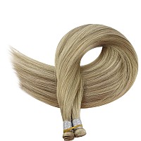 Full Shine Genius Weft Hair Extensions Human Hair Color Ash Blonde Mix Golden Blonde Hand Tied Hair Extensions Soft Silky Hair S