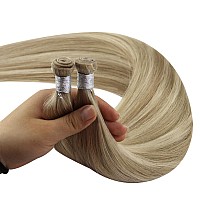 Full Shine Genius Weft Hair Extensions Human Hair Color Ash Blonde Mix Golden Blonde Hand Tied Hair Extensions Soft Silky Hair S