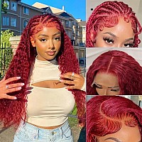 Lace Front Wigs Human Hair 180 Density Glueless Wigs Human Hair Pre Plucked 13X4 99J Red Burgundy Wigs Water Curly Human Hair L