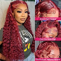 Lace Front Wigs Human Hair 180 Density Glueless Wigs Human Hair Pre Plucked 13X4 99J Red Burgundy Wigs Water Curly Human Hair L