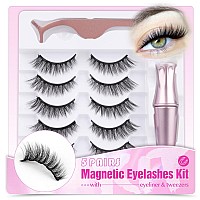 Magnetic Eyelashes With Eyeliner 5 Pairs Eyelashes Natural Look Cat Eye Lashes Magnetic Lashes With Applicator And Magnetic Eyel