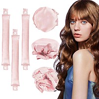 6 Pcs Heatless Hair Curling Set With Satin Overnight Headbands Creates Beautiful Curls Without Heat Damage Pale Pink