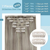 Fshine Blonde Clip In Human Hair Extensions 16 Inch Highlighted Remy Hair Clip In Extensions Dirty Blonde With Platinum Blonde D