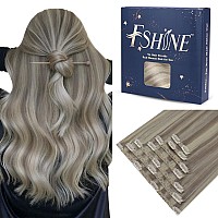 Fshine Clip In Hair Extensions Human Hair 14 Inch Highlighted Hair Clip In Dirty Blonde Mixed With Platinum Blonde Remy Hair Ext