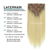 Lacer Real Human Hair Extensions Clip Ins Platinum Blonde With Lightest Brown Roots 120G With 16 Clips 7Pcs Lace Clip In Hair 14