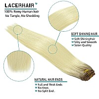 Lacer Real Human Hair Extensions Clip Ins Platinum Blonde With Lightest Brown Roots 120G With 16 Clips 7Pcs Lace Clip In Hair 14