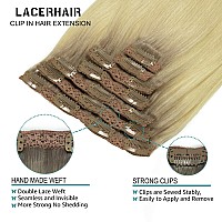 Lacer Real Human Hair Extensions Clip Ins Platinum Blonde With Lightest Brown Roots 120G With 16 Clips 7Pcs Lace Clip In Hair 14