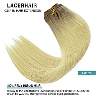 Lacer Real Human Hair Extensions Clip Ins Platinum Blonde With Lightest Brown Roots 120G With 16 Clips 7Pcs Lace Clip In Hair 14