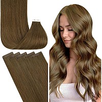 Fshine Brown Hair Extensions Tape In 20 Inch Chocolate Brown Straight Natural Hair Tape In Human Hair Extensions 20Pcs Skin Weft