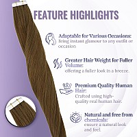 Fshine Brown Hair Extensions Tape In 20 Inch Chocolate Brown Straight Natural Hair Tape In Human Hair Extensions 20Pcs Skin Weft