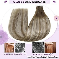 Laavoo Real Hair Extensions Tape In Human Hair Tape In Extensions Human Hair 40Pcs 100G Balayage Ash Brown To Blonde Mix With Pl