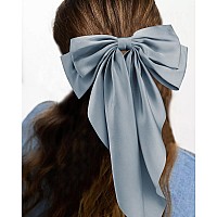 Velscrun 3Pcs Hair Accessories For Women Black White And Navy Blue Oversized Satin Bows With Long Tails And Clips For Girls