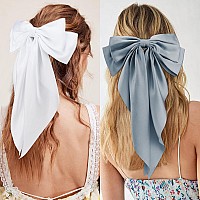 Velscrun 3Pcs Hair Accessories For Women Black White And Navy Blue Oversized Satin Bows With Long Tails And Clips For Girls