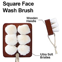 Beomeen Soft Bristles Manual Facial Cleansing Brush Face Scrubber Exfoliator Square Wooden Handle Face Dry Brush For Deep Pore