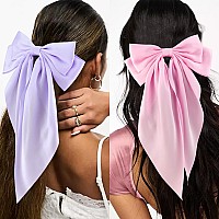 Velscrun Hair Bows For Women 3Pcs Silky Satin Hair Clips Big Bow Hair Barrettes Hair Accessories Gifts Green Pink Purple