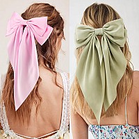 Velscrun Hair Bows For Women 3Pcs Silky Satin Hair Clips Big Bow Hair Barrettes Hair Accessories Gifts Green Pink Purple