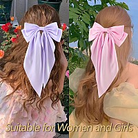 Velscrun Hair Bows For Women 3Pcs Silky Satin Hair Clips Big Bow Hair Barrettes Hair Accessories Gifts Green Pink Purple