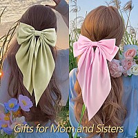 Velscrun Hair Bows For Women 3Pcs Silky Satin Hair Clips Big Bow Hair Barrettes Hair Accessories Gifts Green Pink Purple