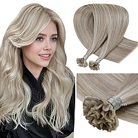 Laavoo K Tip Hair Extensions Human Hair Ash Blonde Mixed With Bleach Blonde U Tip Hair Extensions Real Human Hair Silky Straight