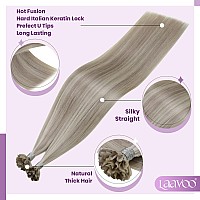 Laavoo K Tip Hair Extensions Human Hair Ash Blonde Mixed With Bleach Blonde U Tip Hair Extensions Real Human Hair Silky Straight