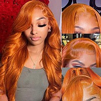 Aicrelery 30 Inch Ginger Lace Front Wigs Human Hair Body Wave 13X6 Hd Lace Frontal Wigs For Women 180 Density Orange Colored Gl