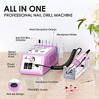 Subay 30000Rpm Professional Nail Drill Machine For Acrylic Nails Gel Nail Nail Art Polisher Sets With 6 Bits Easy Buildin Bit