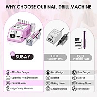 Subay 30000Rpm Professional Nail Drill Machine For Acrylic Nails Gel Nail Nail Art Polisher Sets With 6 Bits Easy Buildin Bit