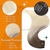 Easyouth Clip In Hair Extensions Real Human Hair Ombre Clip In Extensions Brown Ombre Platinum Blonde Human Hair Extensions Clip