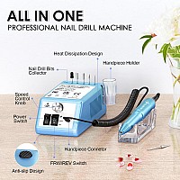 Subay Professional Nail Drill Electric File 20000Rpm For Acrylic Nails Gel Nail Nail Art Polisher Manicure Pedicure Tools For