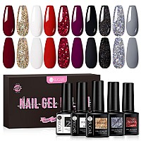 Ur Sugar Black White Red Gel Nail Polish Set 10 Colors Burgundy Red Grey White Black Red Glitter Sliver Gold Glitter Gel Polish