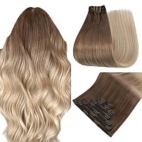 Easyouth Human Hair Extensions Clip Ins Ombre Brown To Ash Blonde With Platinum Blonde Balayage Clip In Hair Extensions Human Ha