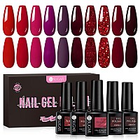 Ur Sugar Red Gel Nail Polish Set 10 Colors Red Collection Gel Polish Glitter Red Dark Red Burgundy Red Sparkle Bloody Red Gel P