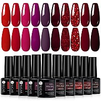 Ur Sugar Red Gel Nail Polish Set 10 Colors Red Collection Gel Polish Glitter Red Dark Red Burgundy Red Sparkle Bloody Red Gel P