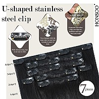 Honsoo Black Human Hair Clip In Extensions Natural Black 22In 115G 7Pcs Natural Double Weft No Shedding No Tangling Remy Human H