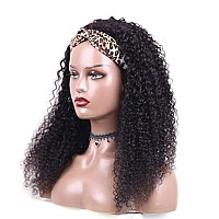 Lauberita Headband Wig Human Hair 180 Density Kinkycurly Headband Wigs Glueless Curly Human Hair Wig For Women Natural Color 18