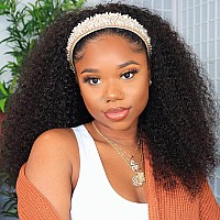 Lauberita Headband Wig Human Hair 180 Density Kinkycurly Headband Wigs Glueless Curly Human Hair Wig For Women Natural Color 26