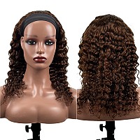 Lauberita Chocolate Brown Headband Wig Human Hair For Women 4 Deep Wave Headband Wig Glueless Curly Human Hair Wig 24 Inch