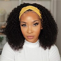 Lauberita Headband Wig Human Hair 180 Density Kinkycurly Headband Wigs Glueless Curly Human Hair Wig For Women Natural Color 16