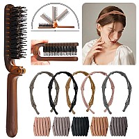 Aozzy 6Pcs Travel Brush Boar Bristle Brush Folding Hair Brush With Retractable Pocket Hair Band For Thinthick Hair Mini Hair B