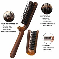 Aozzy 6Pcs Travel Brush Boar Bristle Brush Folding Hair Brush With Retractable Pocket Hair Band For Thinthick Hair Mini Hair B