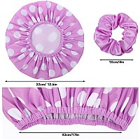 2 Packs Large Shower Caps For Women Reusable Waterproof Shower Cap Bath Caps With Hair Scrunchies For Long Thick Hair Purpleo