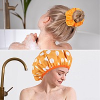 2 Packs Large Shower Caps For Women Reusable Waterproof Shower Cap Bath Caps With Hair Scrunchies For Long Thick Hair Purpleo