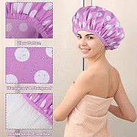 2 Packs Large Shower Caps For Women Reusable Waterproof Shower Cap Bath Caps With Hair Scrunchies For Long Thick Hair Purpleo