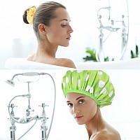 2 Packs Large Shower Caps For Women Reusable Waterproof Shower Cap Bath Caps With Hair Scrunchies For Long Thick Hair Cyanyel