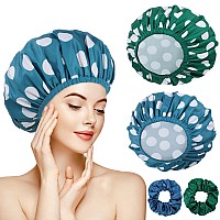 2 Packs Large Shower Caps For Women Reusable Waterproof Shower Cap Bath Caps With Hair Scrunchies For Long Thick Hair Bluegre