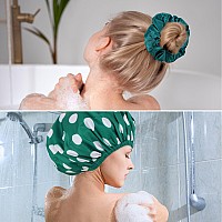 2 Packs Large Shower Caps For Women Reusable Waterproof Shower Cap Bath Caps With Hair Scrunchies For Long Thick Hair Bluegre